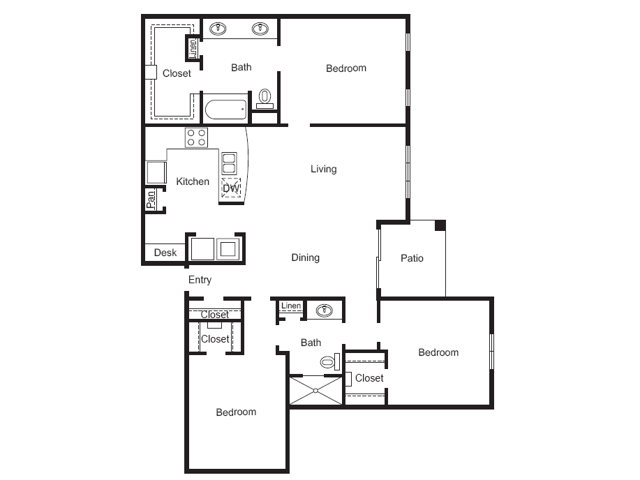 3 Bed, 2 Bath A 9-0927 floor plan